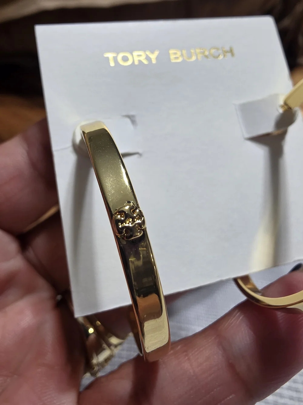 Tory Burch Gold Logo Hoop Earrings